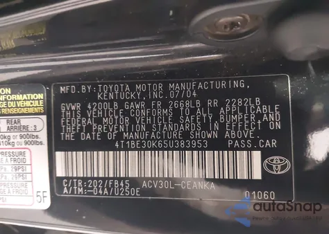 2005 Toyota Camry Le from USA, damaged, VIN 4T1BE30K65U383953